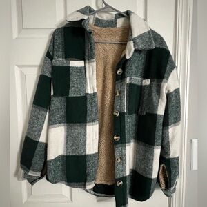 Green & White Plaid Jacket with Sherpa Lining